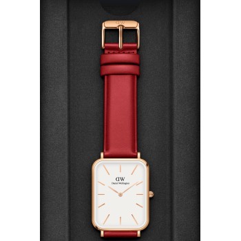 Montre en cuir Pressed Suffolk - 29 x 36,5 mm - Rouge et doré rose - 02 - 31698798