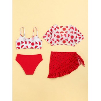 Ensemble Bikini À Imprimé Pastèque Pour Jeune Fille Avec Couverture - 14930053