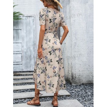 SHEIN VCAY Robe portefeuille à imprimé floral à nœud - 15684114