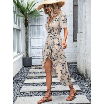 SHEIN VCAY Robe portefeuille à imprimé floral à nœud - 15684114