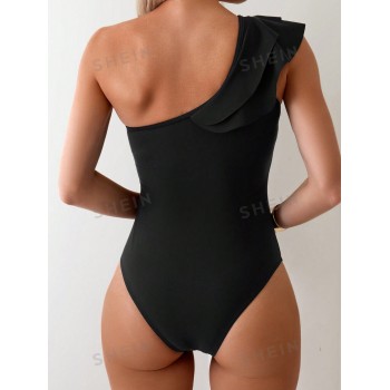 SHEIN Swim Maillot De Bain Une Pièce À Volants De Couleur Unie - 28662955