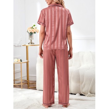 Ensemble de pyjama à rayures en jacquard en satin - 13223061