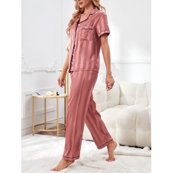 Ensemble de pyjama à rayures en jacquard en satin - 13223061