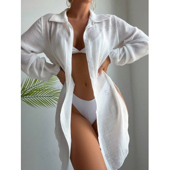 SHEIN Swim Cache-cœur À Fente Latérale Et Longueur De Couverture Unie - 26870210