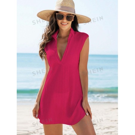 SHEIN Swim Vcay Chemise De Couverture Sans Manches À Col En V Profond De Couleur Unie Pour Femme - 30574767