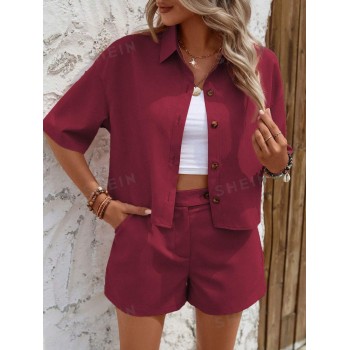 SHEIN VCAY Ensemble Décontracté Ample De Couleur Unie Pour Femme En 2 Pièces - 30886922