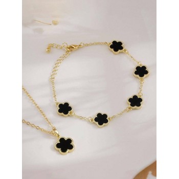 1 Collier + 1 Bracelet Ensemble De Bijoux Chic Design De Fleur Chanceuse Tendance Nombreuses Couleurs À Choisir Pour Assortir Les Tenues Quotidiennes Accessoires De Fête - 30512769