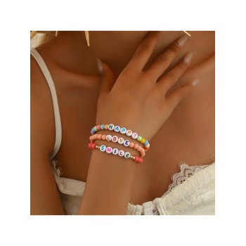 Ensemble de 3 bracelets de perles avec alphabet à la mode et mignon avec une ambiance de plage et une sensation de fraîcheur - 34452807