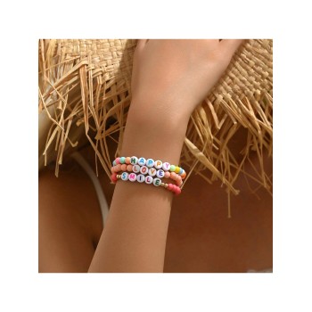 Ensemble de 3 bracelets de perles avec alphabet à la mode et mignon avec une ambiance de plage et une sensation de fraîcheur - 34452807