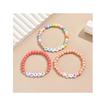 Ensemble de 3 bracelets de perles avec alphabet à la mode et mignon avec une ambiance de plage et une sensation de fraîcheur - 34452807