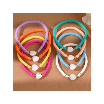 1 pièce Fête des Mères Heishi Surfer Beach Bracelets de perles d'argile à la mode en forme de cœur de coquillage pour femmes 2024 Boho Cadeau artisanal - 33860280