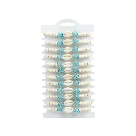 Ensemble de bracelets de style bohème à 6 pièces, étoile de mer bleue, pierre de coquillage blanc, perles pour femmes et filles, pour la plage d"été - 33674823