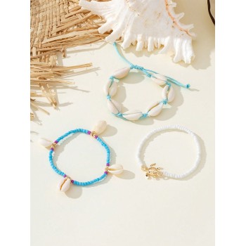 3 pièces Bracelet élastique à perles de tortue, étoile de mer et pierres naturelles et synthétiques de style vacances à la plage de mode, convient pour la tenue de plage d'été des femmes - 36459751