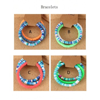 3 Pcs Bracelet Pour Femmes, Bracelet De Disque D'argile, Arc-en-ciel, Bracelet De Perles De Fruits Et De Fleurs En Argile Polymère, Bracelets Empilables En Corde Élastique De Surf, Bijoux De Plage D'été - 27441116