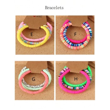 3 Pcs Bracelet Pour Femmes, Bracelet De Disque D'argile, Arc-en-ciel, Bracelet De Perles De Fruits Et De Fleurs En Argile Polymère, Bracelets Empilables En Corde Élastique De Surf, Bijoux De Plage D'été - 27441116