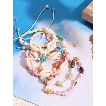 1 pièce Bracelet corde de perles tendance en étoile de mer et coquillage, bijoux cadeaux de vacances en style ocean beach pour femmes - 32594498