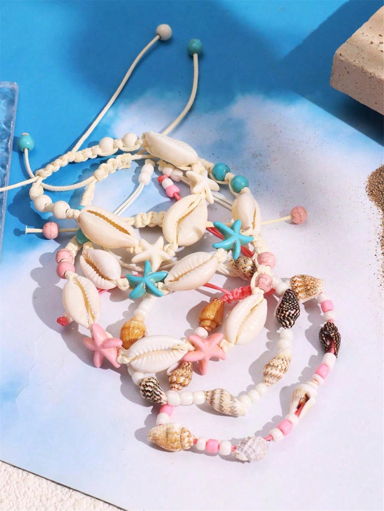 1 pièce Bracelet corde de perles tendance en étoile de mer et coquillage, bijoux cadeaux de vacances en style ocean beach pour femmes - 32594498