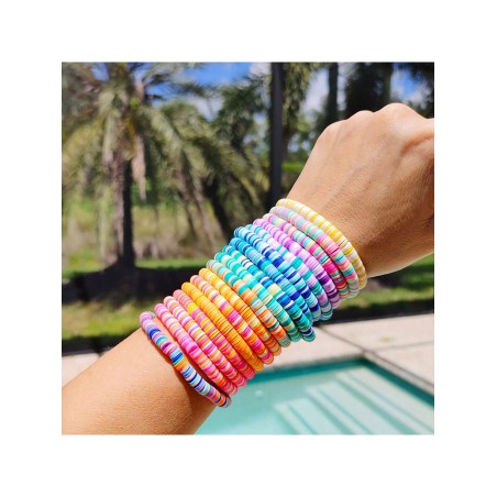 17 Pièces Bracelets De Surfer Heishi Pour Femmes, Bracelets Élastiques Extensibles En Perles D'argile De Disque En Vinyle Arc-en-ciel Empilables, Bracelets D'amitié Superposés De Style Bohème Pour La Plage Ou L'été - 32098869