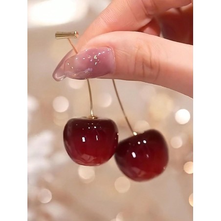 1 paire de boucles d'oreilles pendantes en forme de cerise douces et fraîches, adaptées pour un usage quotidien et des fêtes pour les femmes - 34962535