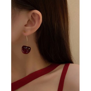 1 paire de boucles d'oreilles pendantes en forme de cerise douces et fraîches, adaptées pour un usage quotidien et des fêtes pour les femmes - 34962535