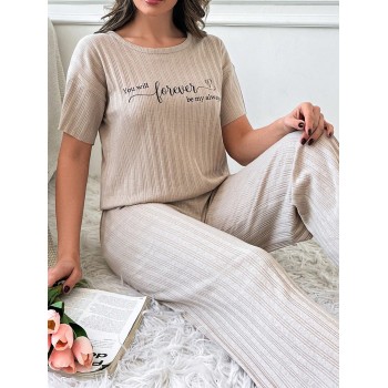 Cottnline Ensemble Détente Avec T-shirt Et Pantalon Imprimés D'un Slogan - 30227681