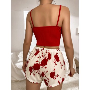 Ensemble Pyjama Caraco Côtelé Et Short À Taille Avec Cordon De Serrage Pour Femme - 26441239