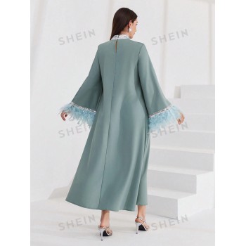 SHEIN Najma Robe À Manches Évasées À Poignets Doux Et À Panneaux Pailletés À Blocs De Couleur - 29790319