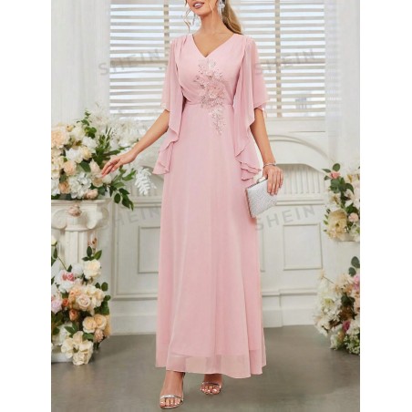 SHEIN Belle Robe De Demoiselle D'honneur Avec Applique Élégante Et Romantique - 30084790