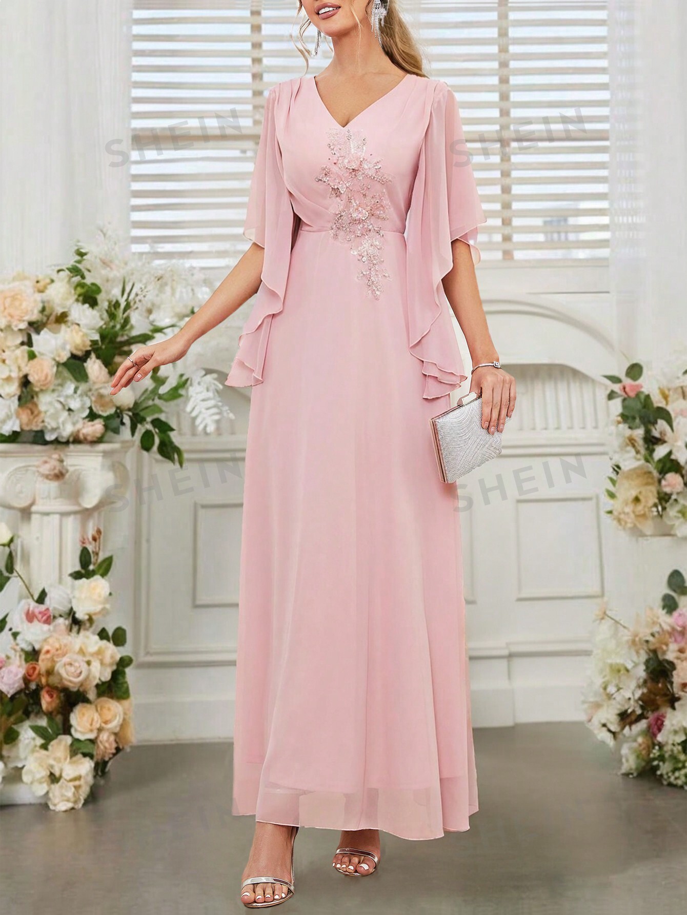 SHEIN Belle Robe De Demoiselle D'honneur Avec Applique Élégante Et Romantique - 30084790