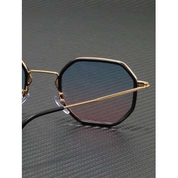 1 pièce Lunettes de soleil polygonales métalliques pour femme avec couleur dégradée, design élégant pour une protection solaire quotidienne et une mode tendance - 26195409