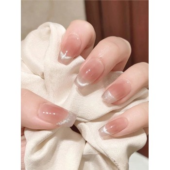 24 pièces Ongles pressés en forme de capuchon de cercueil court, élévez instantanément votre style d'ongles pressés, nail art de style français blush   convient pour les fêtes, fêtes dansantes et usage quotidien - 15899607