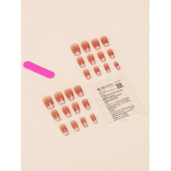 24 pièces Ongles pressés en forme de capuchon de cercueil court, élévez instantanément votre style d'ongles pressés, nail art de style français blush   convient pour les fêtes, fêtes dansantes et usage quotidien - 15899607