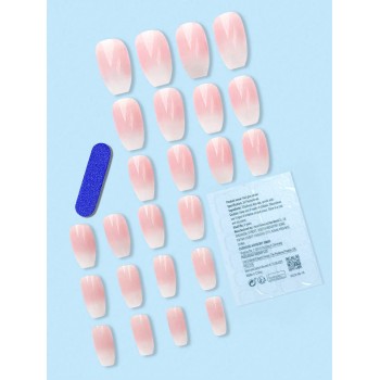 24 pièces Ongles Jelly Pink au design de forme de cercueil court et à changement progressif de couleur rose kit d'ongles faux pressés pour femmes et filles, fournitures d'ongles - 24866209