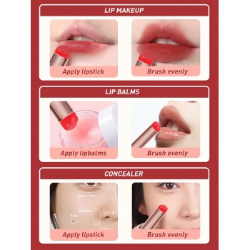 Nouvel Ensemble D'outils De Pinceaux De Maquillage En Silicone En Rouge, 1 Pièce D'outil De Beauté Multifonctionnel Portable Accessible Par Le Doigt Avec Couverture, Facile À Nettoyer, Pour Rouge À Lèvres, Cache-cernes, Détail Et Estompage - 29009971