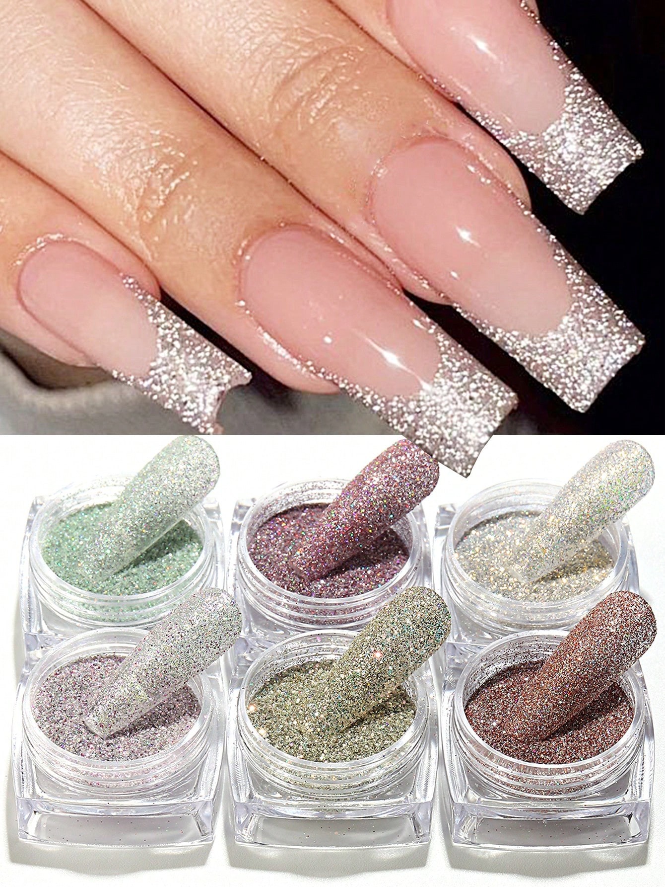 6 Pièces Poudre De Clou Flash De Paillettes Holographique De Diamant Chromé De Manucure, Pigment De Scintillement, Poussière De Frottement, Brillant Poli Décoration - 26869333