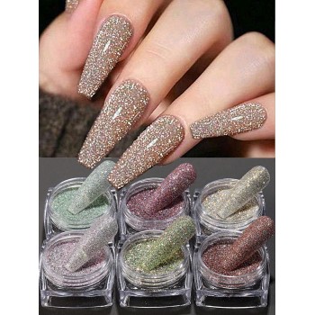 6 Pièces Poudre De Clou Flash De Paillettes Holographique De Diamant Chromé De Manucure, Pigment De Scintillement, Poussière De Frottement, Brillant Poli Décoration - 26869333