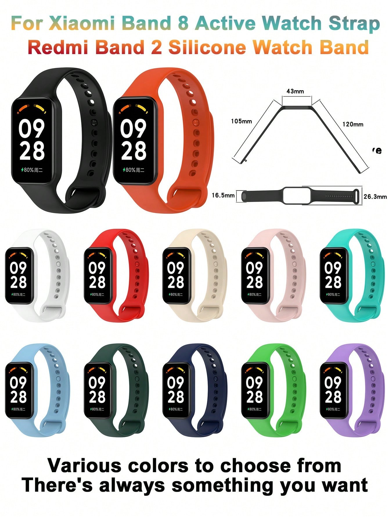 1 pièce Bracelet de montre en silicone compatible pour Xiaomi Band 8 et Redmi Band 2, convient aux hommes et aux femmes - 35762042