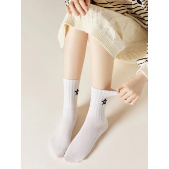 5 paires Chaussettes mi-mollet noires et blanches à rayures pour femmes, adaptées pour un usage quotidien - 35661650