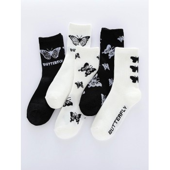 5 paires Chaussettes à motif papillon - 7772427