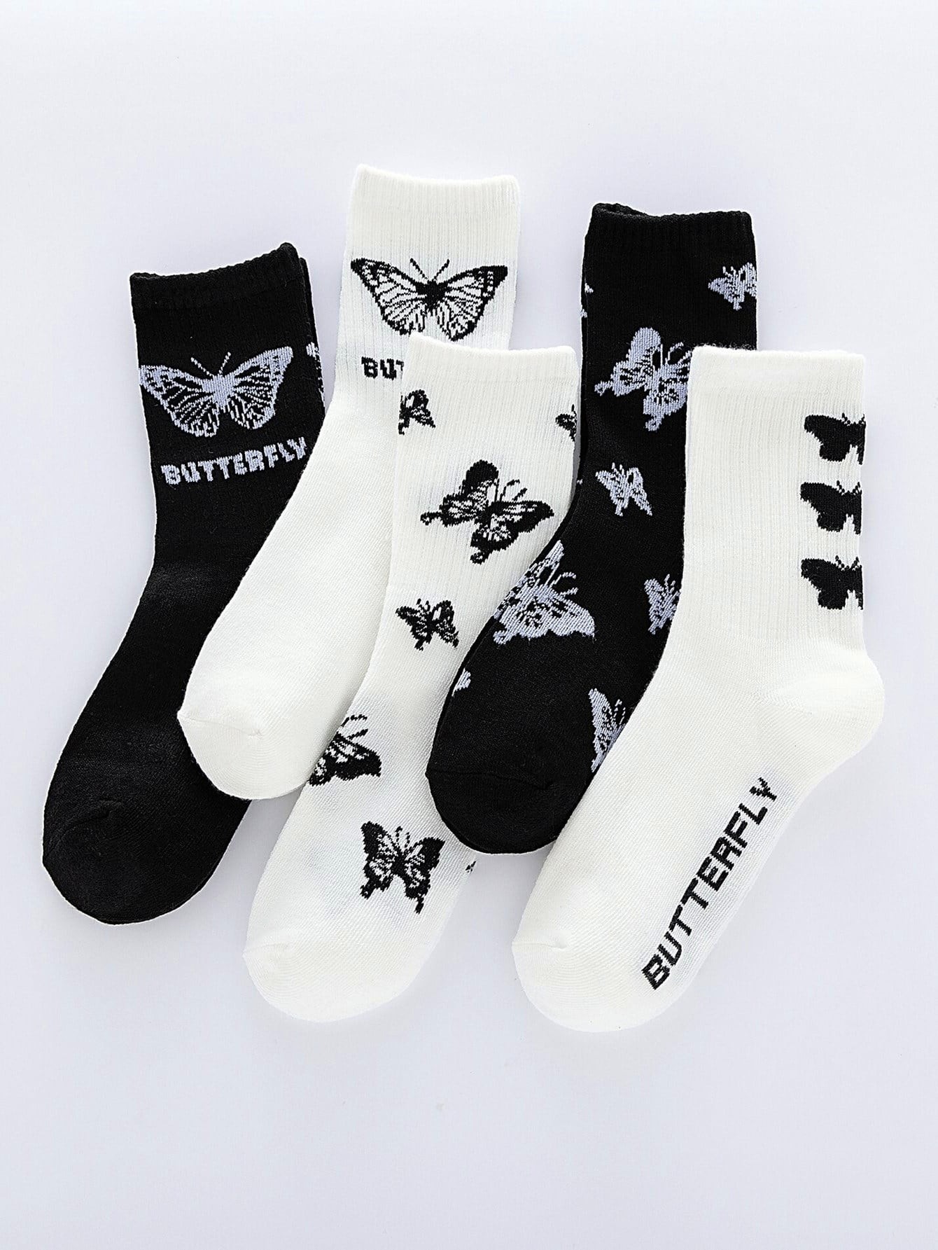 5 paires Chaussettes à motif papillon - 7772427