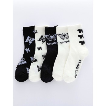 5 paires Chaussettes à motif papillon - 7772427