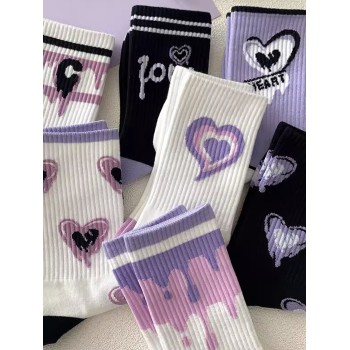 5 Paires Chaussettes Longues Sportives De Dessin Animé Tendance Pour Femmes, De Qualité Supérieure Et À Mi-mollet, Avec Saveur Américaine, Toutes Saisons - 21124592