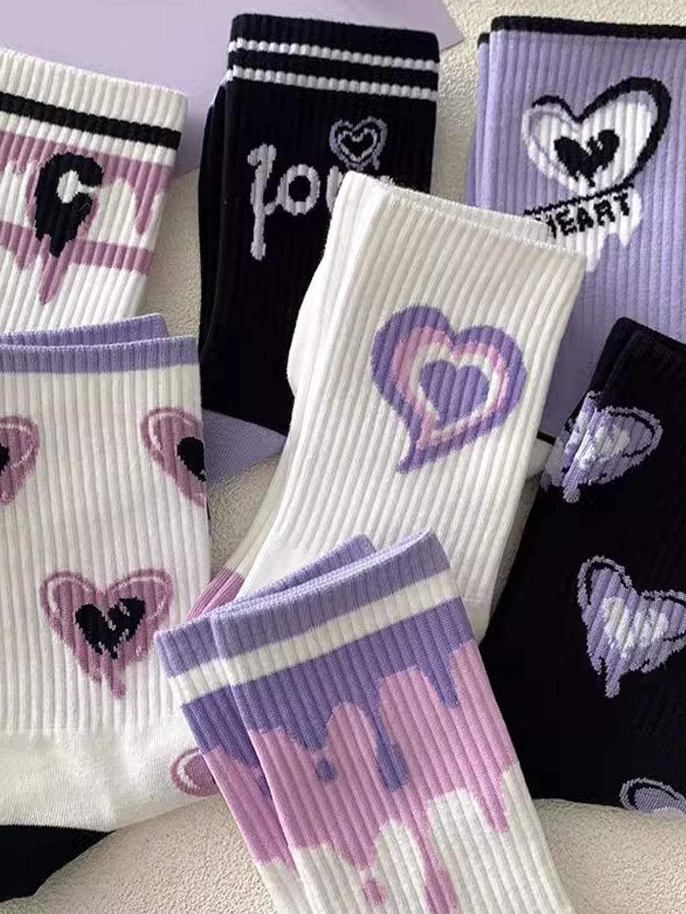 5 Paires Chaussettes Longues Sportives De Dessin Animé Tendance Pour Femmes, De Qualité Supérieure Et À Mi-mollet, Avec Saveur Américaine, Toutes Saisons - 21124592