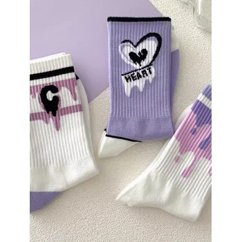 5 Paires Chaussettes Longues Sportives De Dessin Animé Tendance Pour Femmes, De Qualité Supérieure Et À Mi-mollet, Avec Saveur Américaine, Toutes Saisons - 21124592