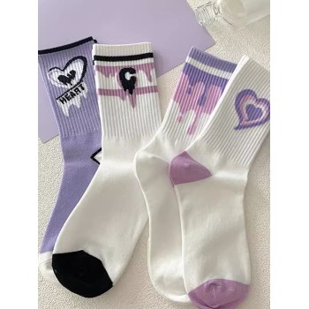 5 Paires Chaussettes Longues Sportives De Dessin Animé Tendance Pour Femmes, De Qualité Supérieure Et À Mi-mollet, Avec Saveur Américaine, Toutes Saisons - 21124592