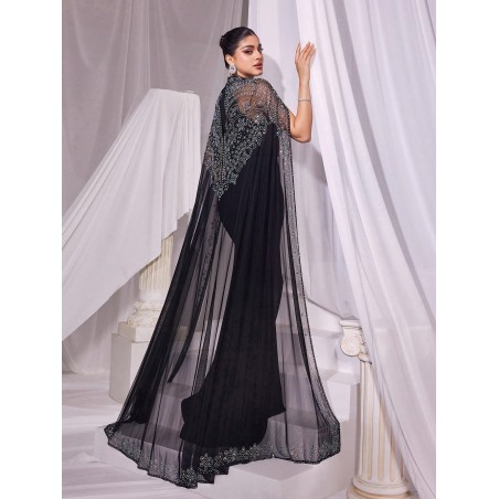 Robe De Cape Formelle À Ourlet Sirène En Maille Contrastante Avec Détail En Strass - 28400349