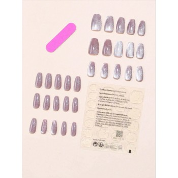 30 pièces Ongles faux carrés courts avec cristal rose mignon et œil de chat, faits à la main, comprenant 1 pièce lime et 1 pièce ongle jelly gel press, fournitures pour ongles - 17416982