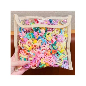 10/30/50pcs [Le sac d'emballage sur la photo est un accessoire de photographie et ne sera pas offert en cadeau] [Style aléatoire] Filles dessin animé arc-en-ciel Bow Flower Fruit Cute Hair Rope Hair Bands - 32547653