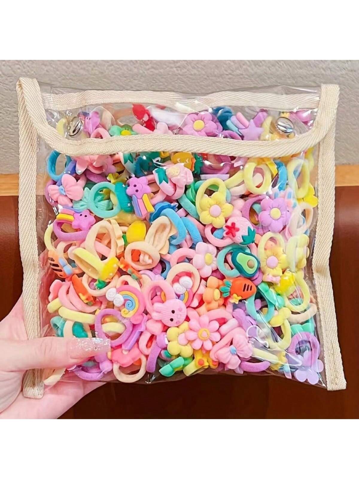 10/30/50pcs [Le sac d'emballage sur la photo est un accessoire de photographie et ne sera pas offert en cadeau] [Style aléatoire] Filles dessin animé arc-en-ciel Bow Flower Fruit Cute Hair Rope Hair Bands - 32547653