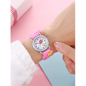 Enfant 1 pièce Montre Quartz Cadran Imprimé Fleur - 13134720